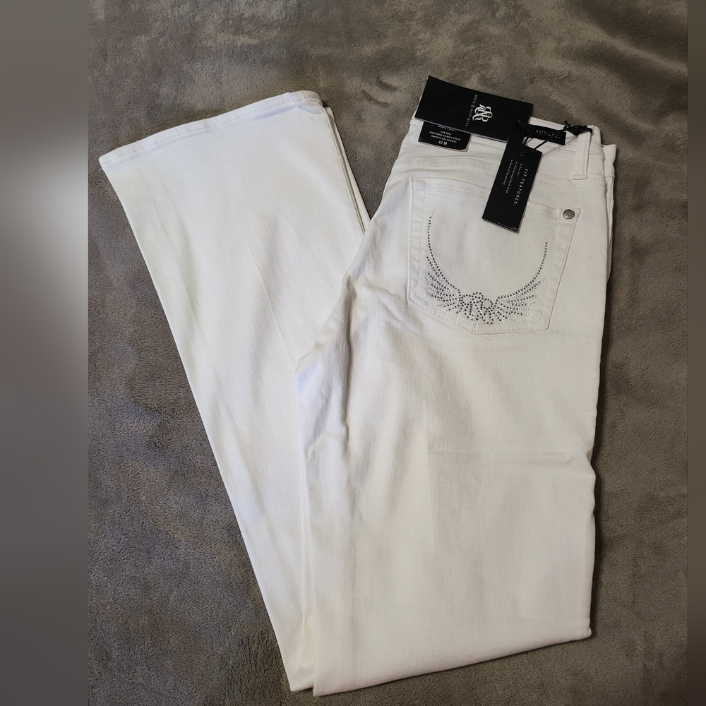 R&R Rock & Republic White Kasandra Luna Park Boot Cut Jeans Embellished 12M NWT